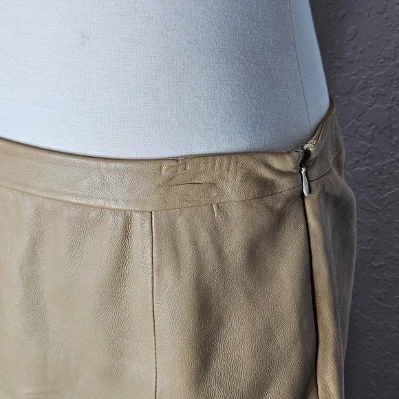 Kasper Genuine Leather A Line Below Knee Skirt Tan Camel Lined Career 8 - Picture 2 of 6